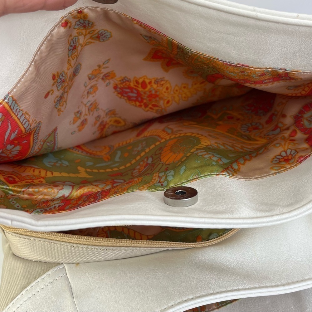 Tan Cream Tyler Rodan Bag Purse Large Pockets Magnette Closer Zipper Lined - Picture 3 of 16
